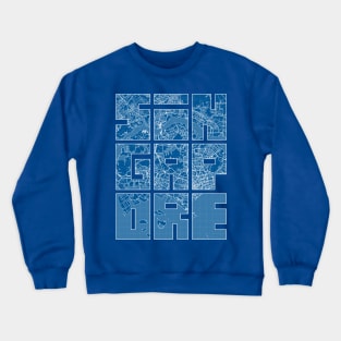 Singapore City Map Typography - Blueprint Crewneck Sweatshirt